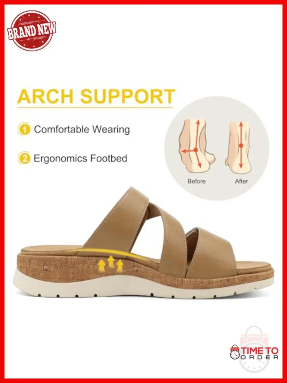 Low Wedge Sandals with Arch Support Adjustable PU Leather Slide
